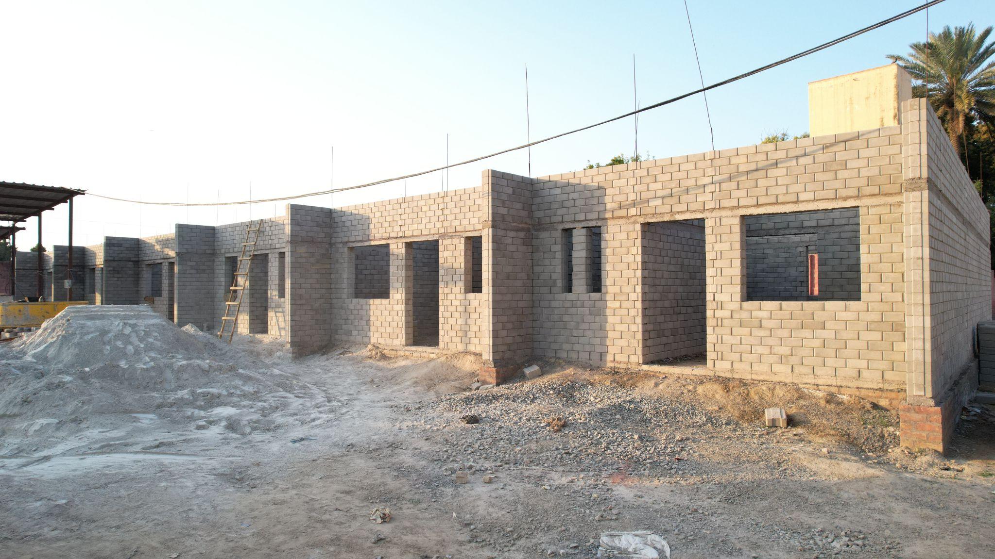 Interlocking walls completed to floor level